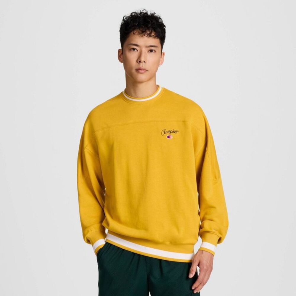Champion Men's University Small Script Sweatshirt - Lemon Curry XL